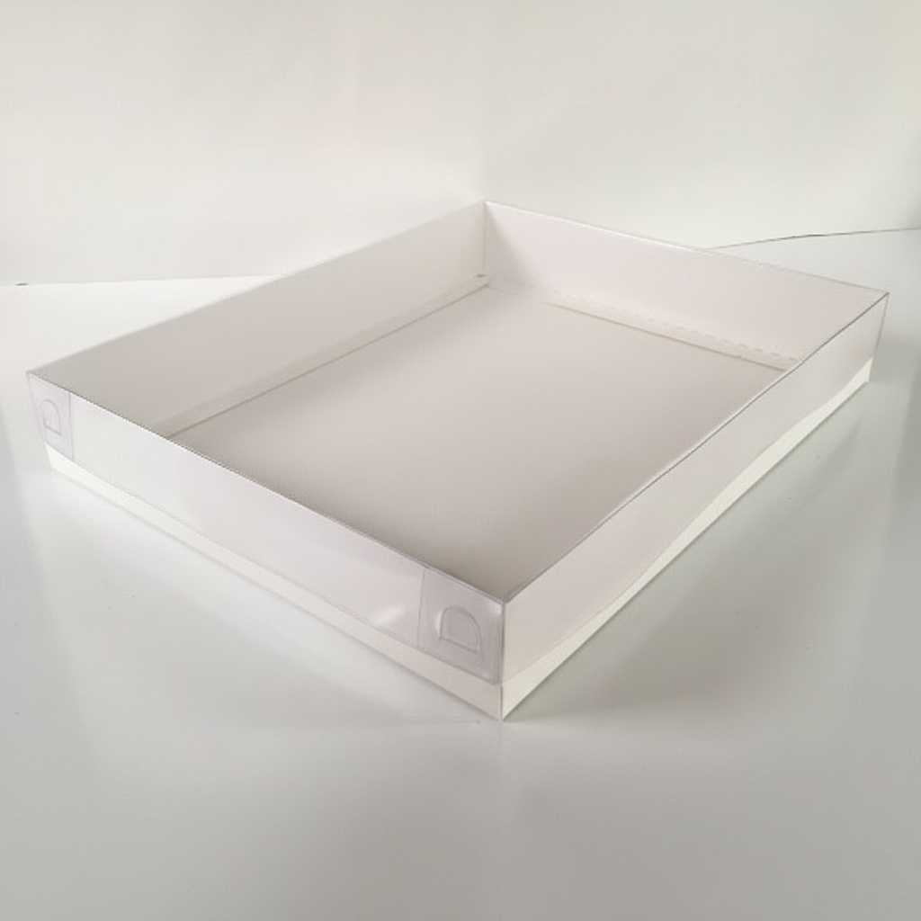 White 26 x 33 x 5 cm cardboard gift box with clear acetate lid — product photo