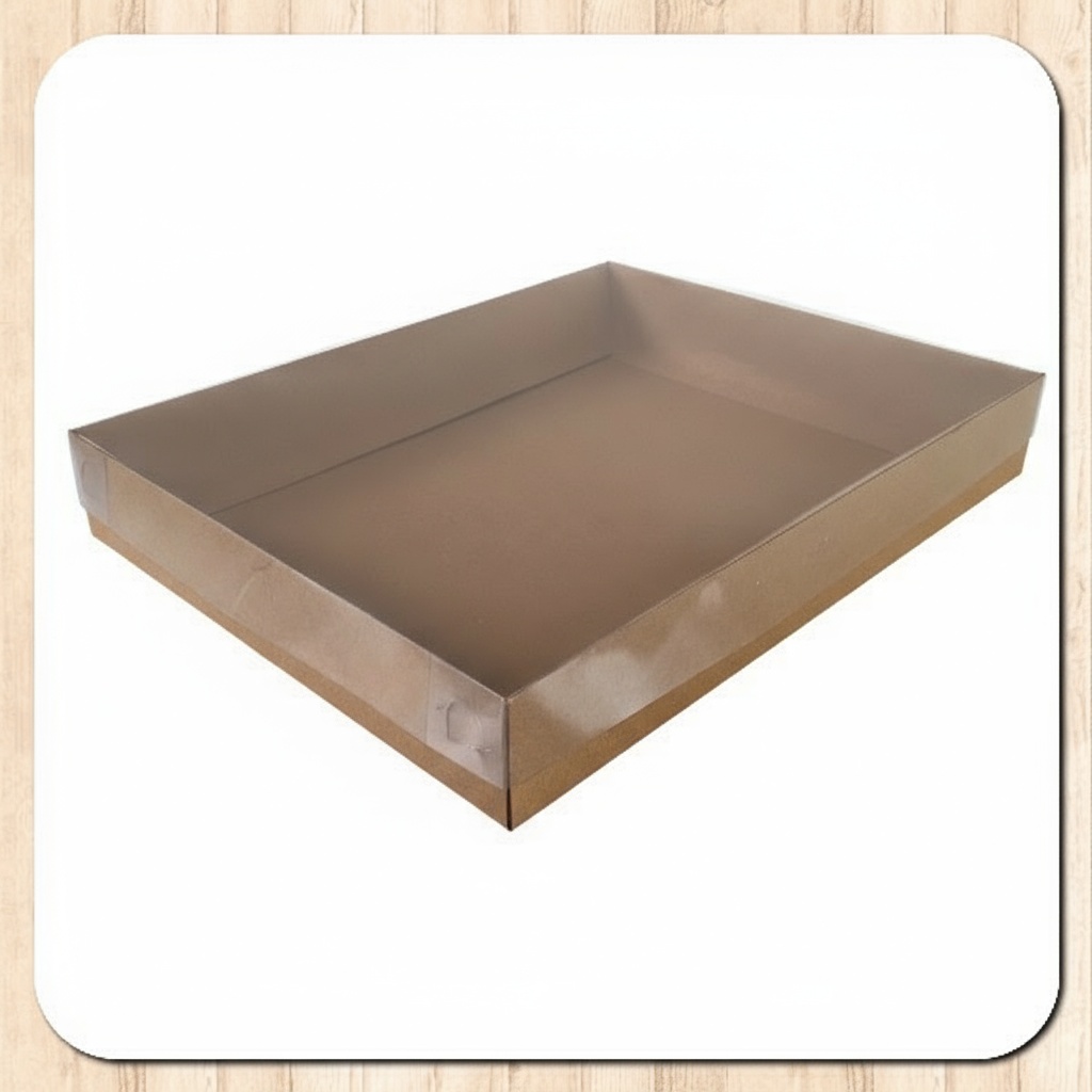 Kraft 26 x 33 x 5 cm cardboard gift box with clear acetate lid — product photo