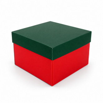 Red Christmas Gift Box with Green Lid - 5.91" x 5.91" x 3.94"