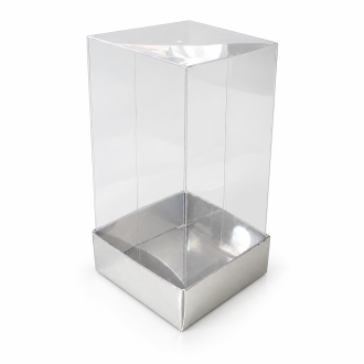 Silver Cardboard Gift Box with Clear Lid - 1.97" x 1.97" x 3.15"
