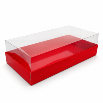 Red Cardboard Gift Box with Clear Lid - 7.87" x 3.94" x 2.17"