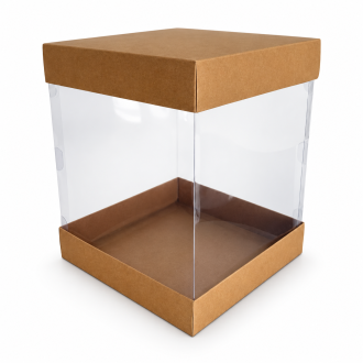 Clear Gift Box with Kraft Base and Lid - 9.84" x 9.84" x 11.81"