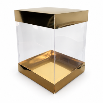 Clear Gift Box with Gold Base and Lid - 9.84" x 9.84" x 11.81"