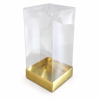Gold Cardboard Gift Box with Clear Lid - 2.36" x 2.36" x 5.51"