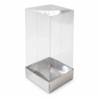 Silver Cardboard Gift Box with Clear Lid - 1.97" x 1.97" x 3.54"