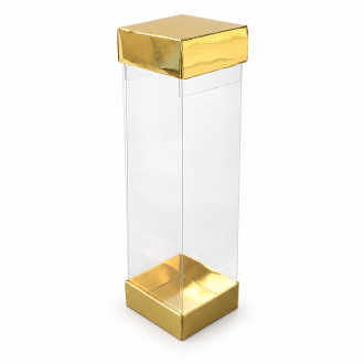 Clear Gift Box with Gold Base and Lid - 1.97" x 1.97" x 7.87"