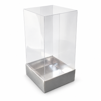 Silver Base Gift Box with Clear Lid - 3.15" x 3.15" x 6.3"