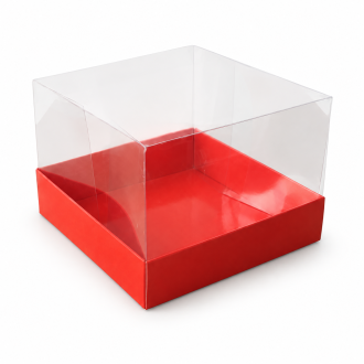 Red Cardboard Gift Box with Clear Lid - 4.72" x 4.72" x 3.35"