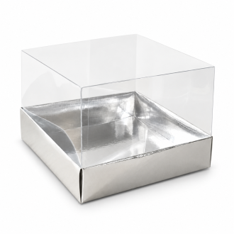 Silver Cardboard Gift Box with Clear Lid - 4.72" x 4.72" x 3.35"