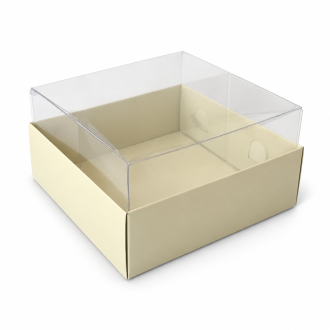 Cream Cardboard Gift Box with Clear Lid - 3.54" x 3.54" x 1.97"