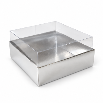 Silver Cardboard Gift Box with Clear Lid - 3.54" x 3.54" x 1.97"