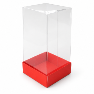Red Cardboard Gift Box with Clear Lid - 1.97" x 1.97" x 4.33"