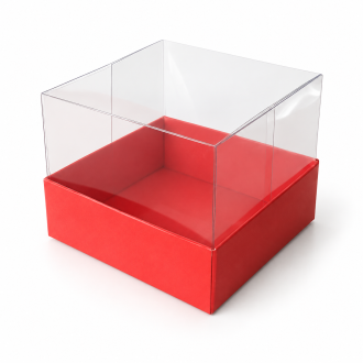 Red Cardboard Gift Box with Clear Lid - 2.36" x 2.36" x 1.97"