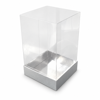 Silver Cardboard Gift Box with Clear Lid - 3.94" x 3.94" x 6.3"