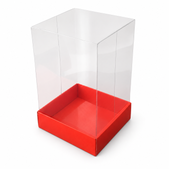 Red Cardboard Gift Box with Clear Lid - 3.94" x 3.94" x 6.3"