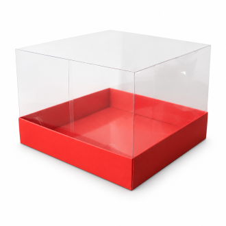 Red Cardboard Gift Box with Clear Lid - 5.91" x 5.91" x 3.94"