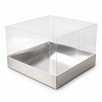 Silver Cardboard Gift Box with Clear Lid - 5.91" x 5.91" x 3.94"