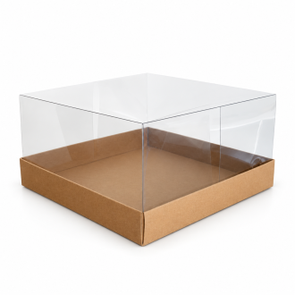 Kraft Cardboard Gift Box with Clear Lid - 7.87" x 7.87" x 3.94"