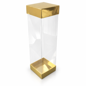 Clear Gift Box with Gold Base and Lid - 2.36" x 2.36" x 8.27"