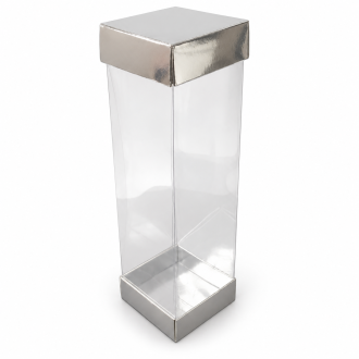 Clear Gift Box with Silver Base and Lid - 2.36" x 2.36" x 8.27"