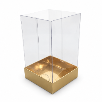Gold Cardboard Gift Box with Clear Lid - 2.76" x 2.76" x 4.72"