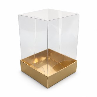 Gold Cardboard Gift Box with Clear Lid - 2.76" x 2.76" x 3.94"