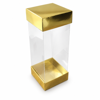 Clear Gift Box with Gold Base and Lid - 3.15" x 3.15" x 7.87"