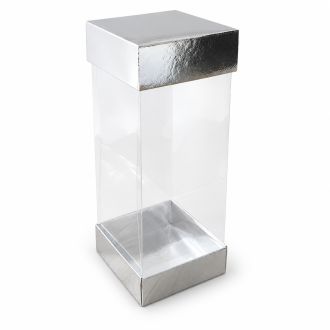 Clear Gift Box with Silver Base and Lid - 3.15" x 3.15" x 7.87"