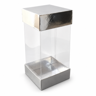 Clear Gift Box with Silver Base and Lid - 3.15" x 3.15" x 6.3"