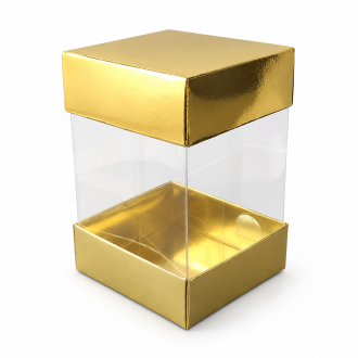 Clear Gift Box with Gold Base and Lid - 3.15" x 3.15" x 4.72"