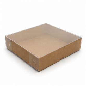 Kraft Cardboard Gift Box with Clear Lid - 4.72" x 4.72" x 1.18"