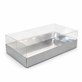 Silver Cardboard Gift Box with Clear Lid - 7.87" x 3.94" x 2.17"