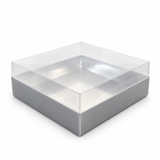 Silver Cardboard Gift Box with Clear Lid - 5.91" x 5.91" x 1.97"