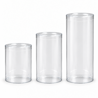 9 cm diameter cylinder boxes, three heights