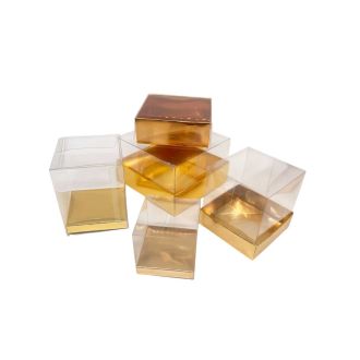 Gold Gift Box with Clear Lid - 13.78x13.78x3.94"