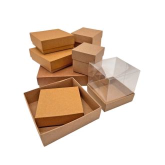  Kraft Cardboard Box with Clear Lid 4.72x4.72x5.91"
