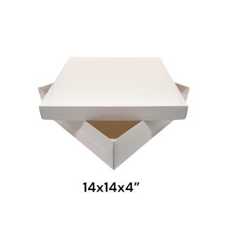14×14×4 inch large square gift boxes white glossy – premium rigid two-piece design for cakes, pastries, cookies & large gifts. Wholesale cake boxes