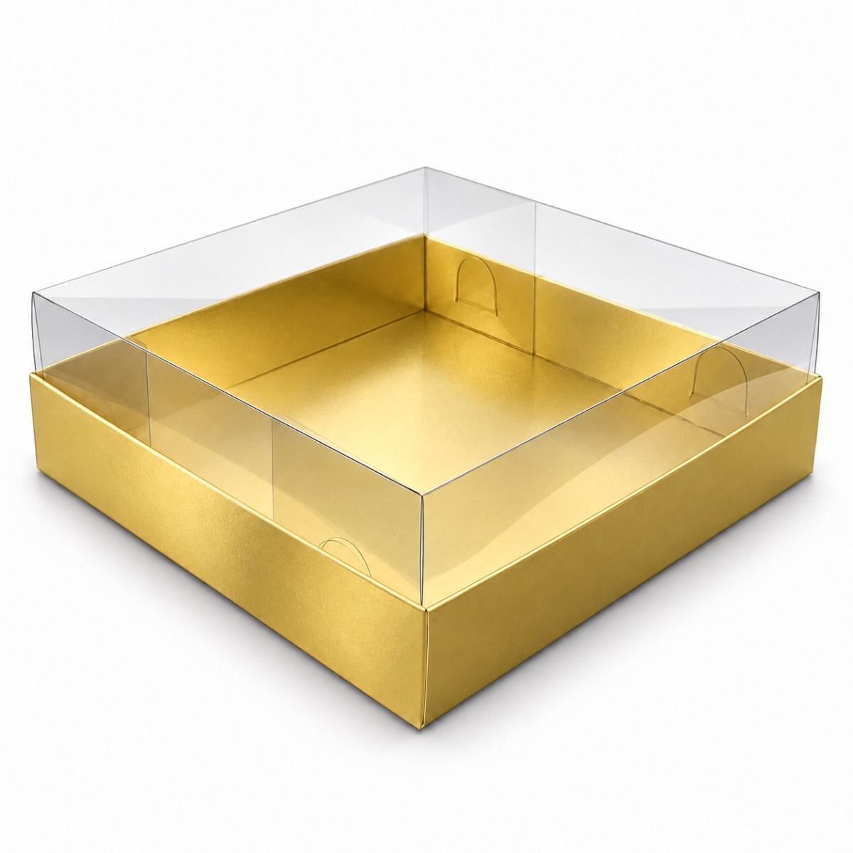 Gold 15 x 15 x 5 cm cardboard gift box with clear acetate lid — product illustration