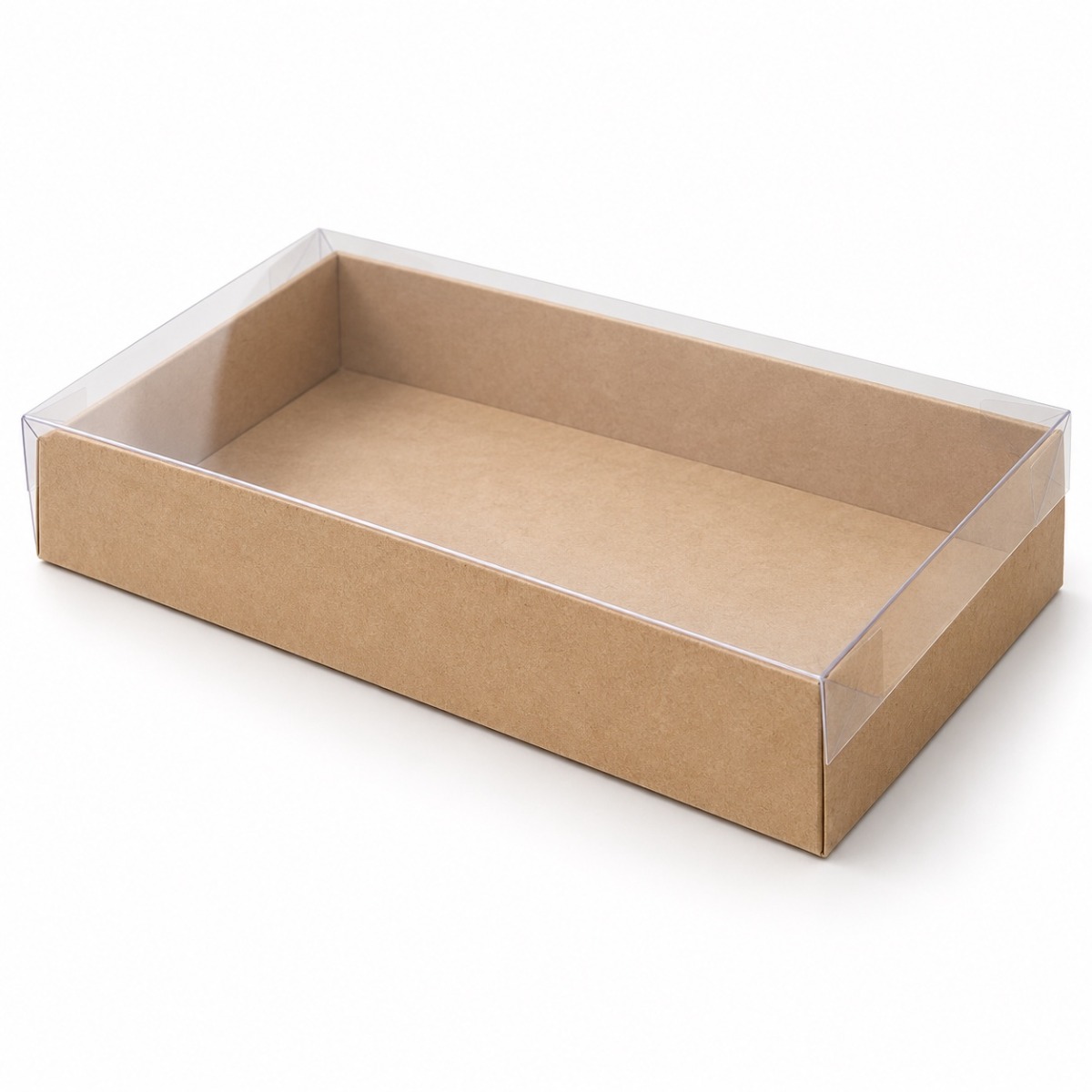 Kraft 20 x 30 x 5 cm cardboard gift box with clear acetate lid — product illustration