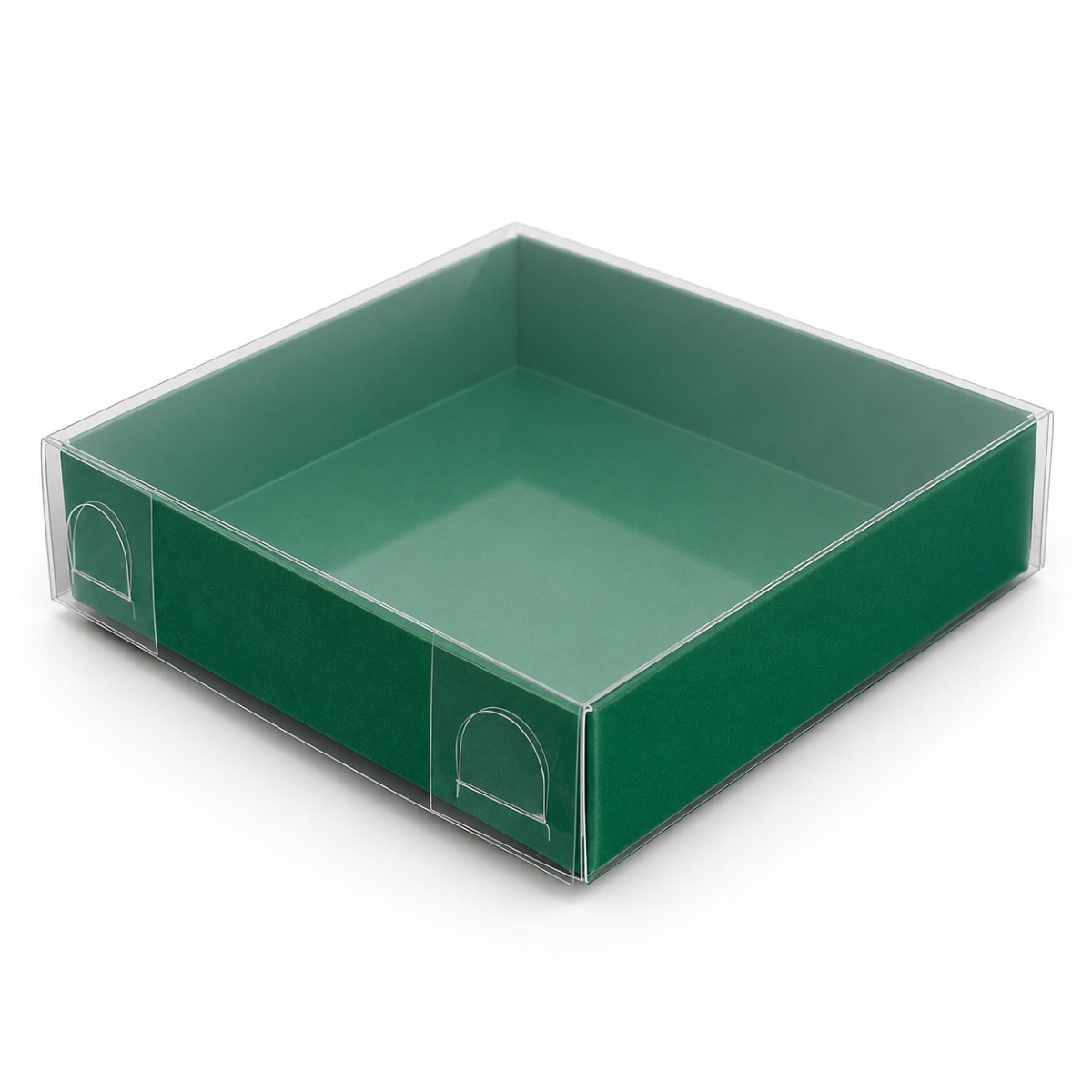 Green 8 x 8 x 2 cm cardboard gift box with clear acetate lid — product illustration