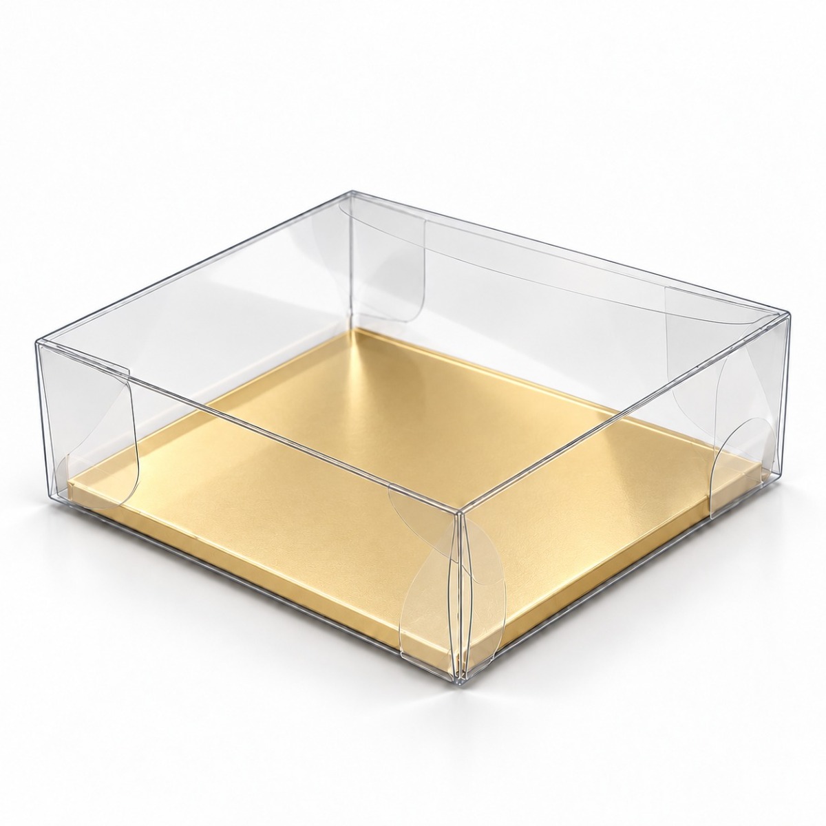 Product illustration: clear Pop & Lock box 12 x 12 x 3 cm with Gold inside base