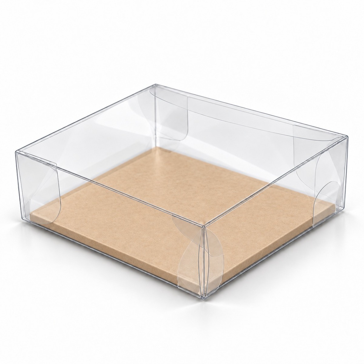 Product illustration: clear Pop & Lock box 12 x 12 x 3 cm with Kraft inside base