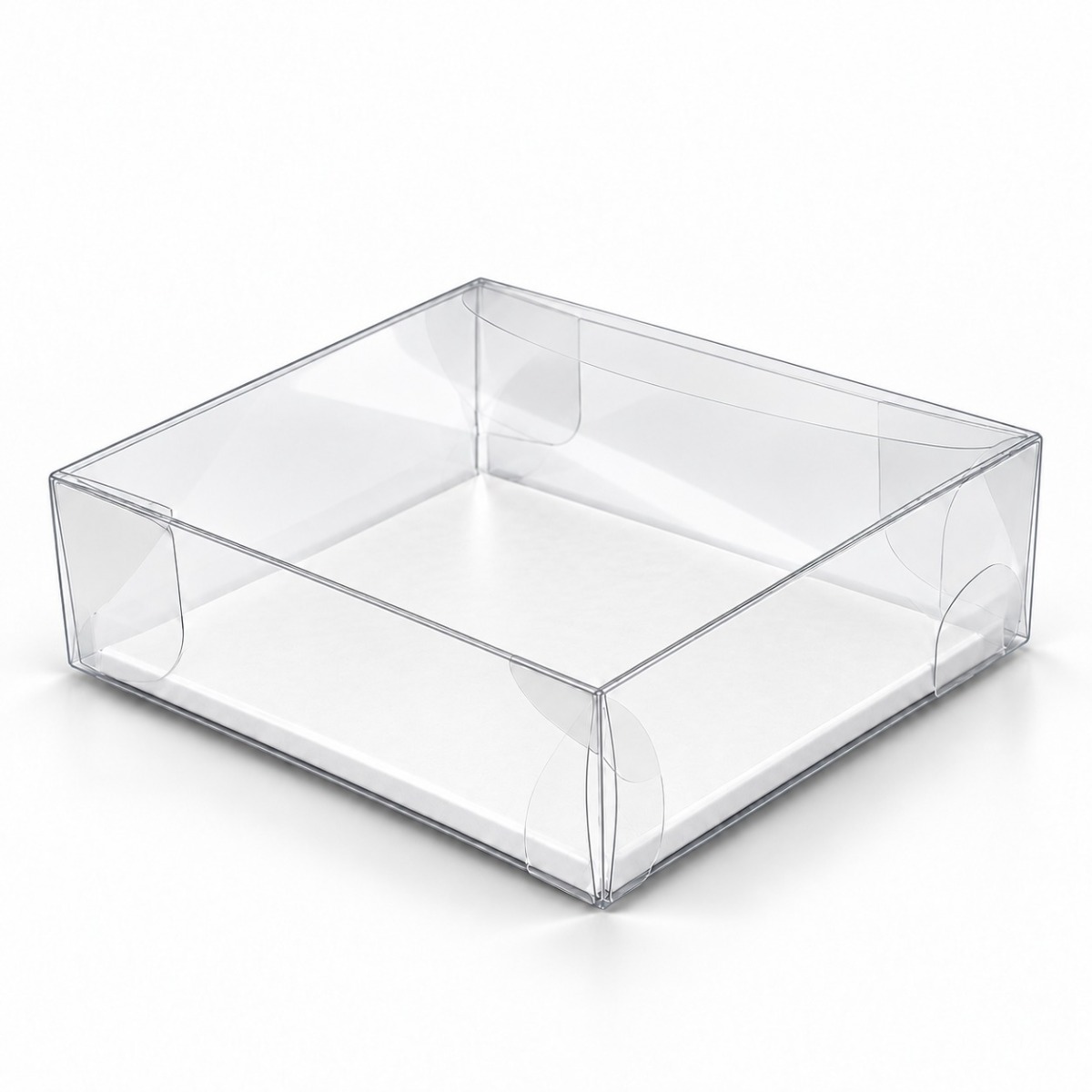 Product illustration: clear Pop & Lock box 12 x 12 x 3 cm with White inside base