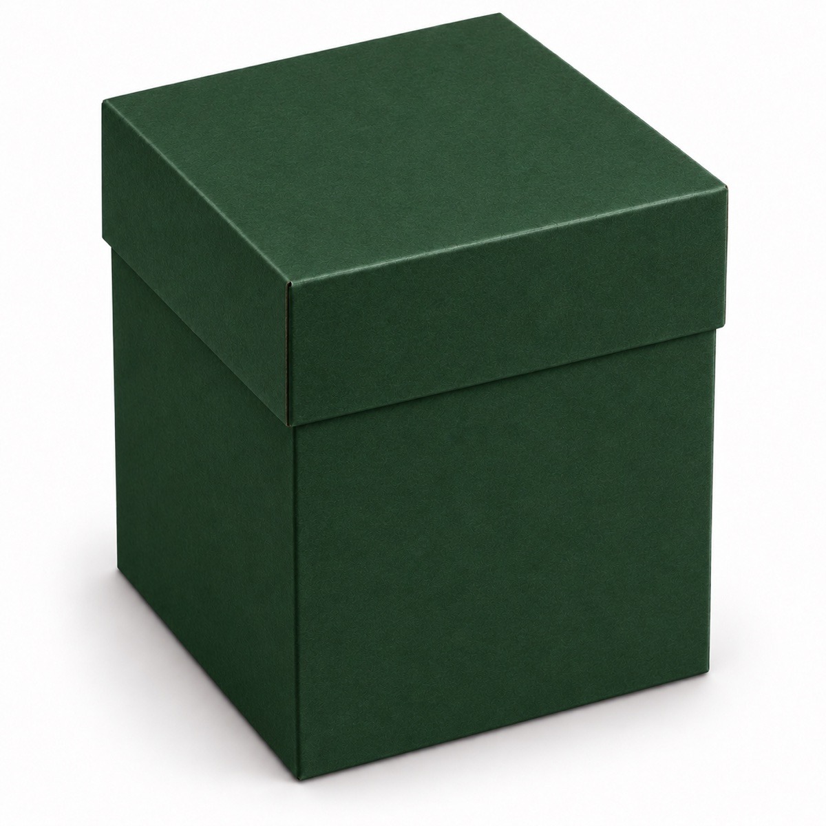 Green 10 x 10 x 12 cm two-piece cardboard gift box with matching opaque lift-off lid — product illustration