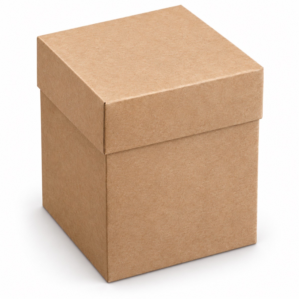 Kraft 10 x 10 x 12 cm two-piece cardboard gift box with matching opaque lift-off lid — product illustration
