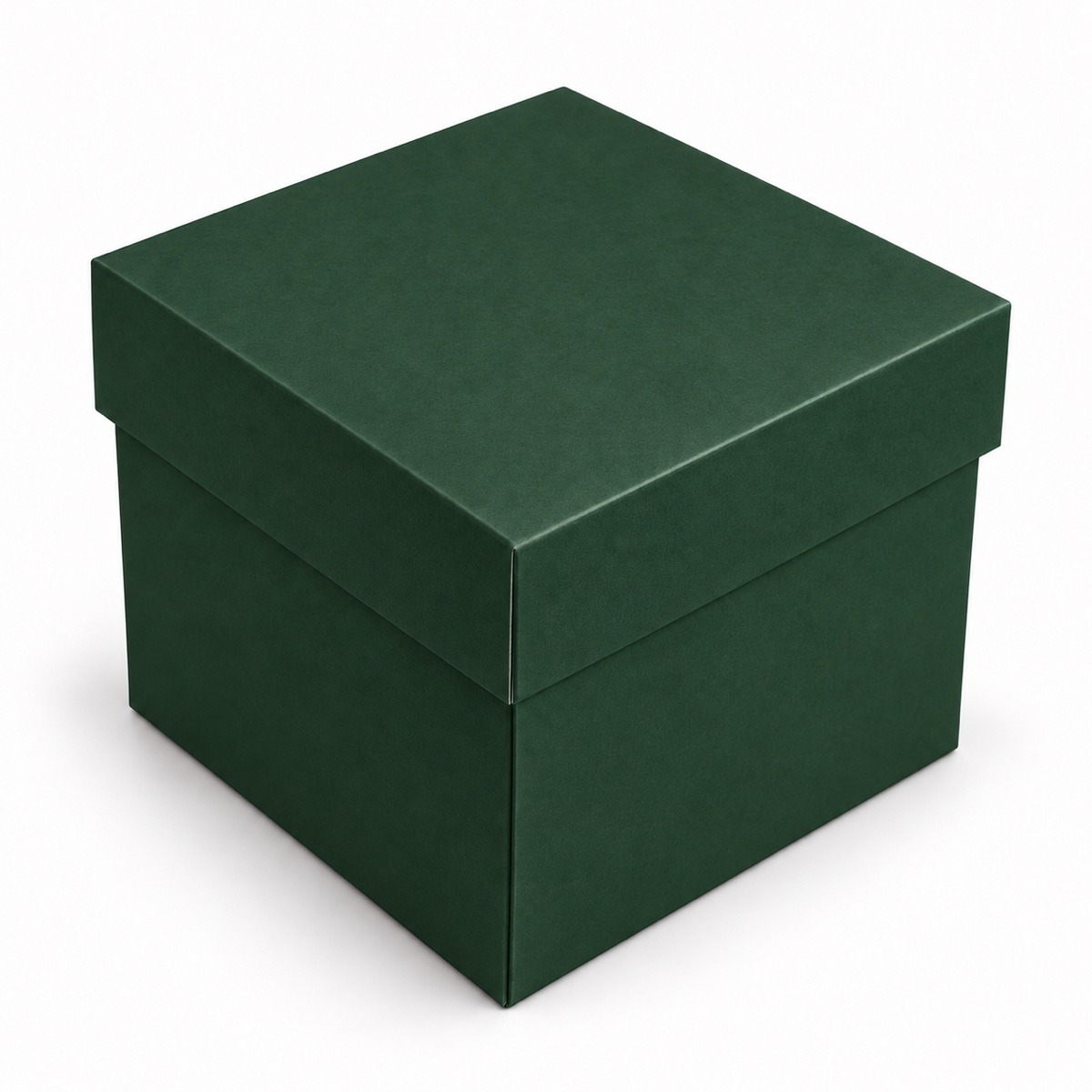 Green 12 x 12 x 12 cm two-piece cardboard gift box with matching opaque lift-off lid — product illustration