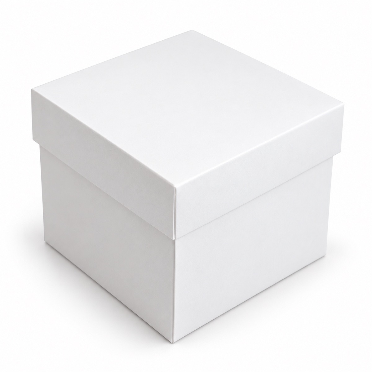 White 12 x 12 x 12 cm two-piece cardboard gift box with matching opaque lift-off lid — product illustration