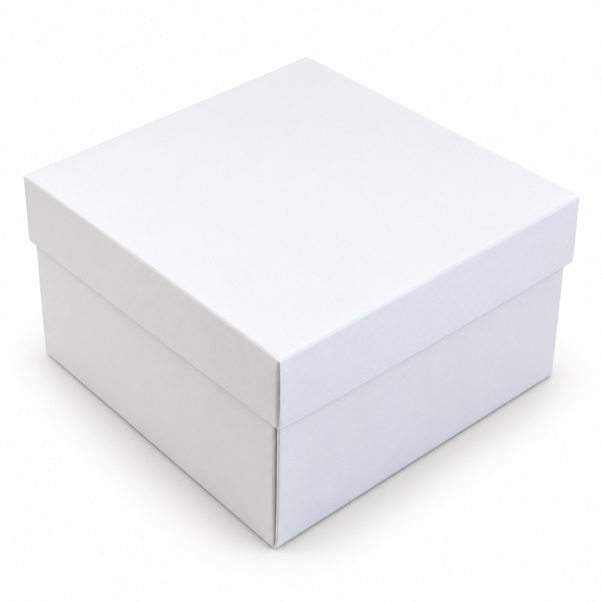 White 15 x 15 x 10 cm two-piece cardboard gift box with matching opaque lift-off lid — product illustration