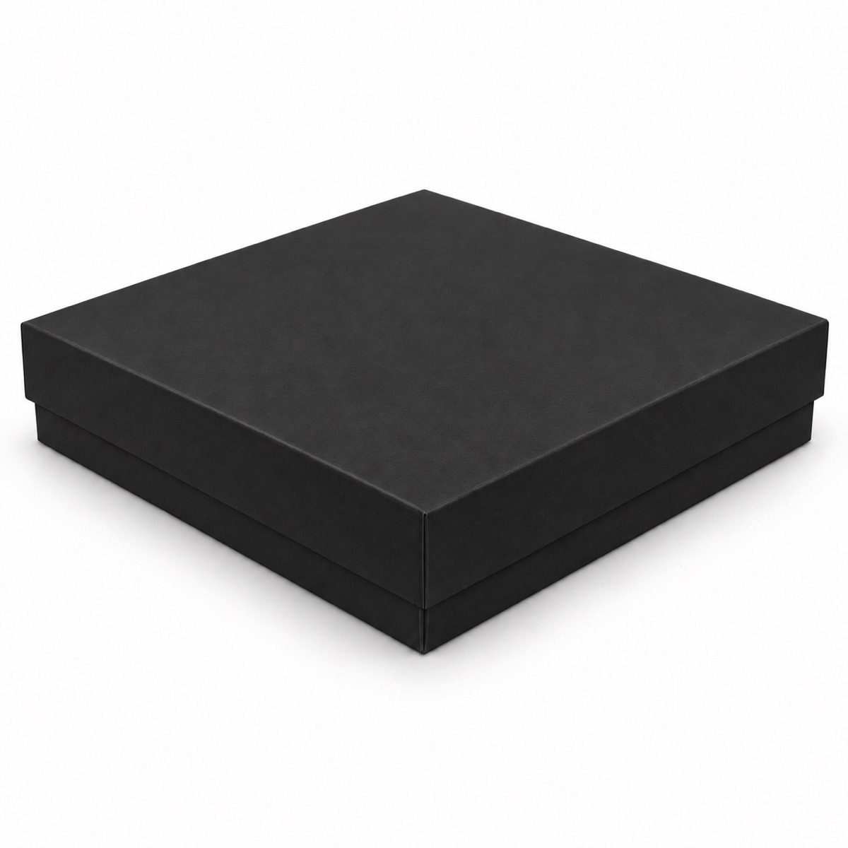 Black 15 x 15 x 3 cm two-piece cardboard gift box with matching opaque lift-off lid — product illustration
