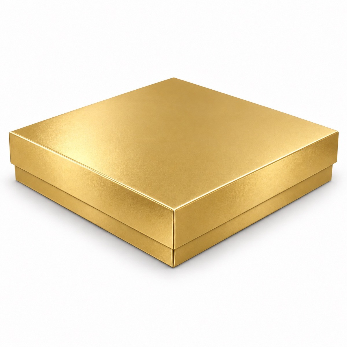 Gold 15 x 15 x 3 cm two-piece cardboard gift box with matching opaque lift-off lid — product illustration